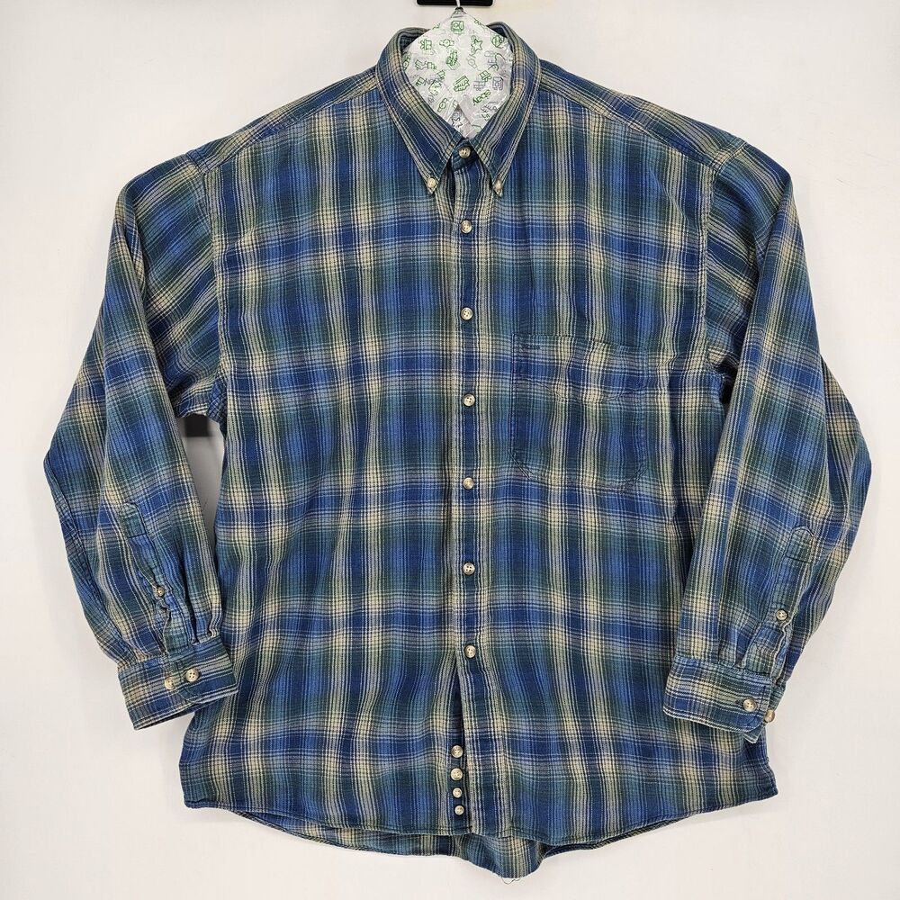 Vintage Windsor Shirt Mens Large Button Down Plaid Cotton‎ Twill L9ng Sleeve L
